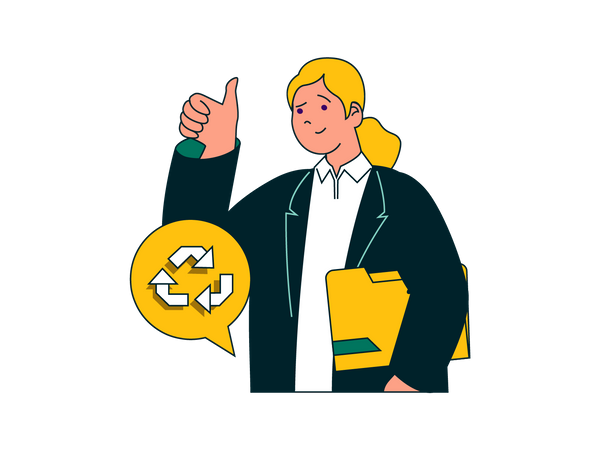 Girl showing thumb up for recycle Illustration