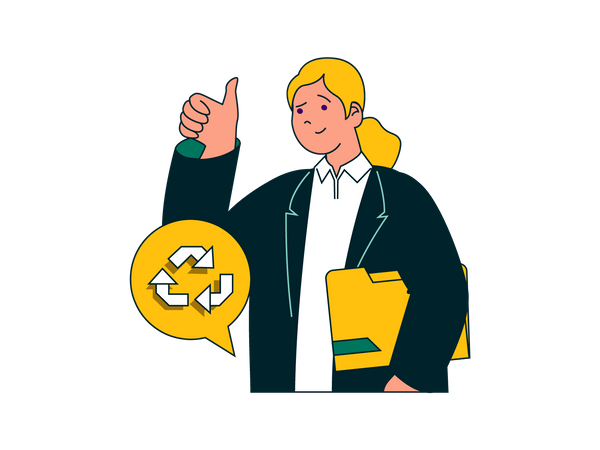 Girl showing thumb up for recycle  Illustration