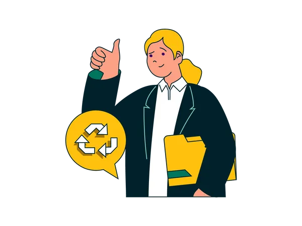 Girl showing thumb up for recycle  Illustration