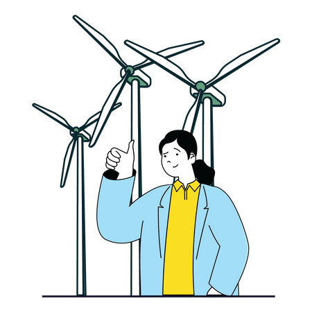 Girl showing thumb up for windmill  Illustration