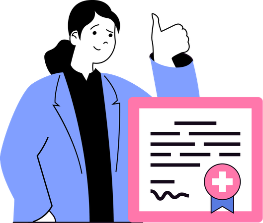 Girl showing thumbs up with medical certificate  Illustration