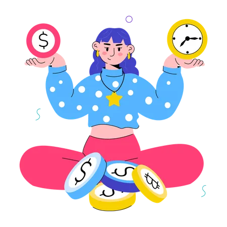 Girl showing Time is Money  Illustration