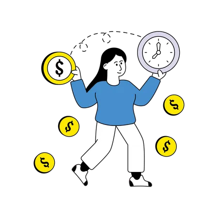 Girl showing Time is money  Illustration