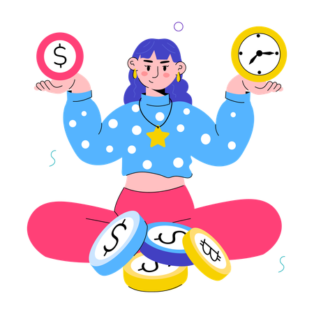 Girl showing Time is Money  Illustration