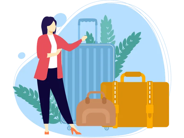 旅行バッグを見せる女の子  イラスト