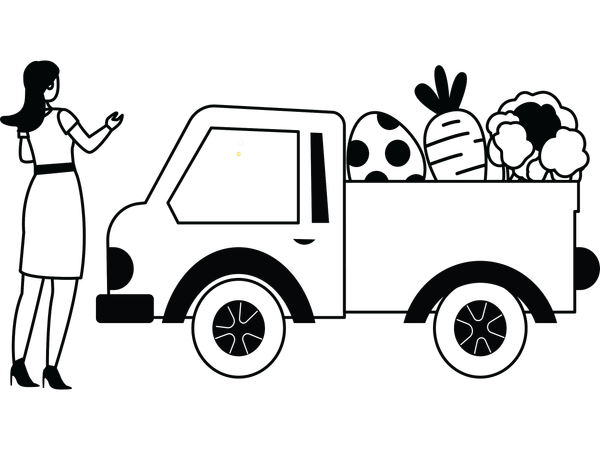 Girl showing truck load with vegetables  Illustration