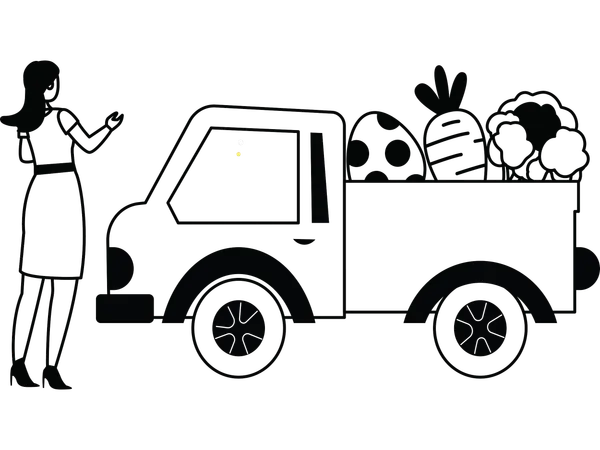 Girl showing truck load with vegetables  Illustration