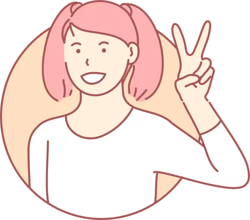 Girl showing victory sign  イラスト
