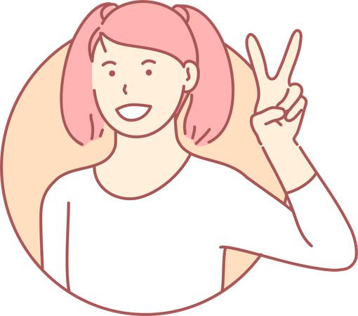 Girl showing victory sign  Illustration