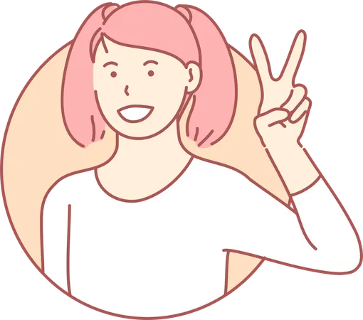 Girl showing victory sign  Illustration