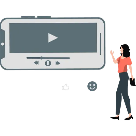 Girl showing video on mobile screen  Illustration