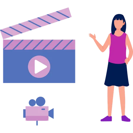 Girl Demonstrating Video Player And Movie Maker Showing Features Editing Tools Transitions And Effects Illustration