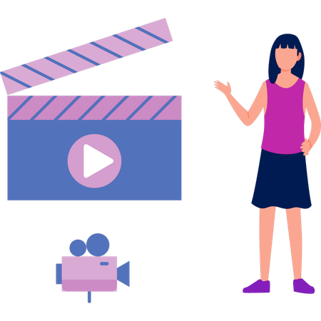 Girl showing video player and movie maker  Illustration