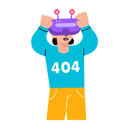 VR 오류를 보여주는 소녀  일러스트레이션