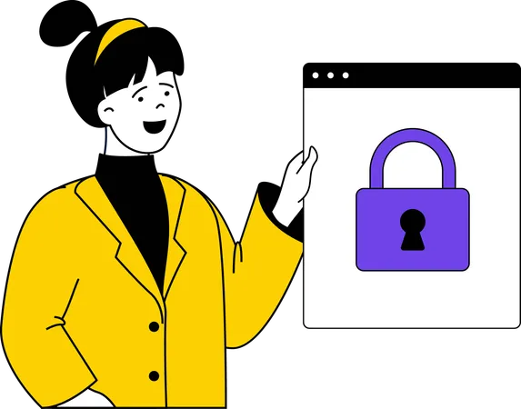 Girl showing website security  イラスト
