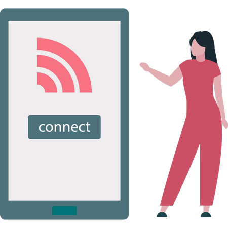 Girl showing Wi-Fi connection on mobile  Illustration