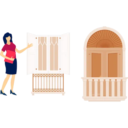 Girl showing window articles  Illustration