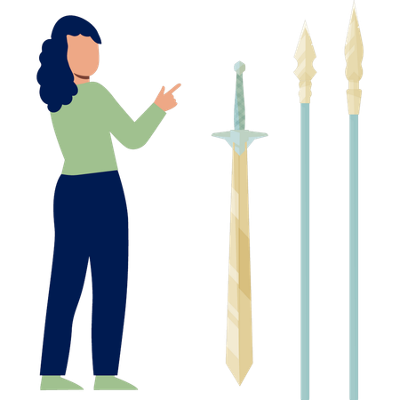 Girl showing wooden swords  Illustration