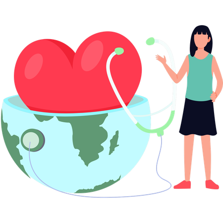 Girl shows a stethoscope to the heart  Illustration
