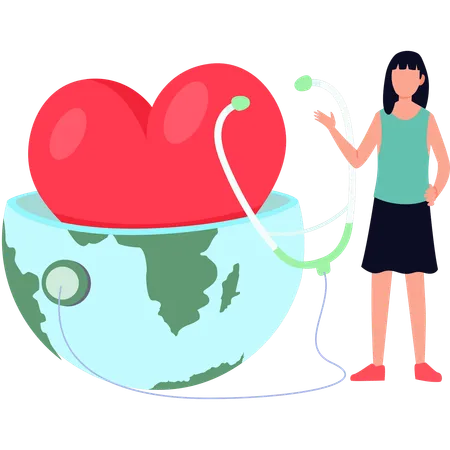 A Girl Shows A Stethoscope To The Heart Illustration