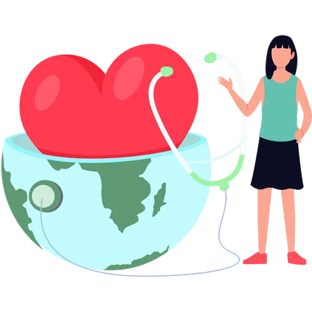 Girl shows a stethoscope to the heart  Illustration