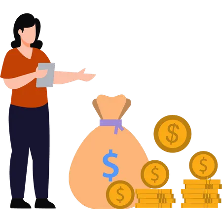 The Girl Shows A Bag Of Money Illustration