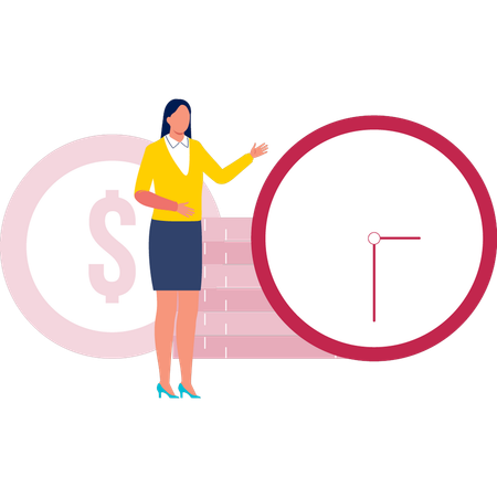 Girl shows money time management  Illustration