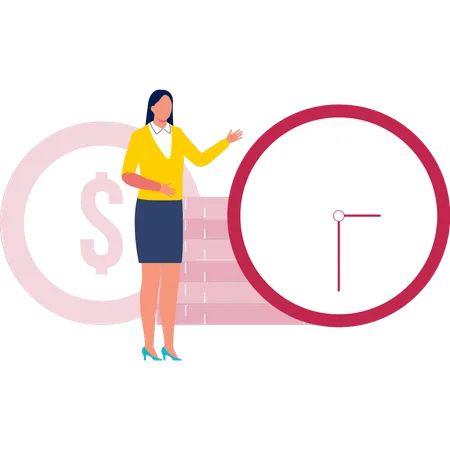 Girl shows money time management  Illustration