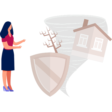 Girl shows the destruction from the storm  Illustration