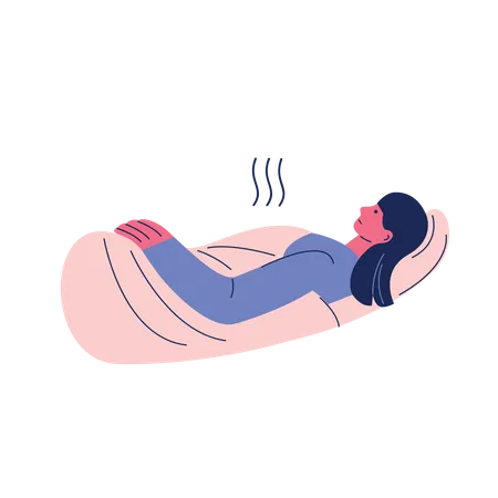 Girl sick and resting in bed  Illustration