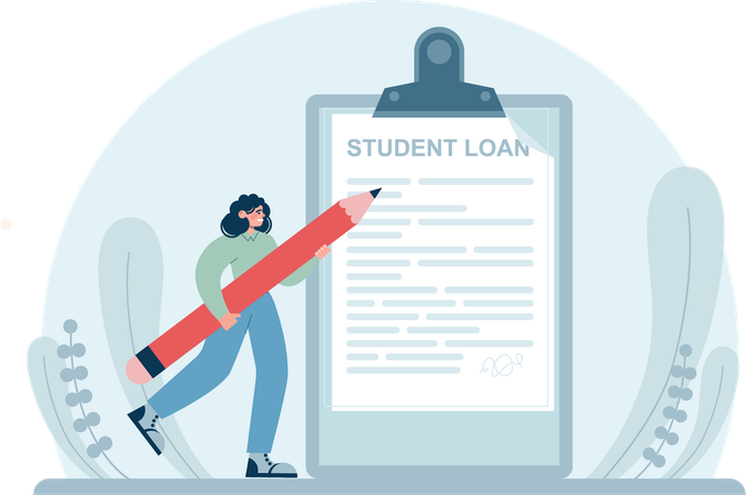 Girl sign on student loan paper  Illustration