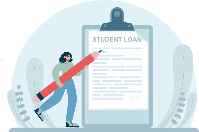 Girl sign on student loan paper  Illustration