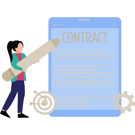 Girl signing contract document  Illustration
