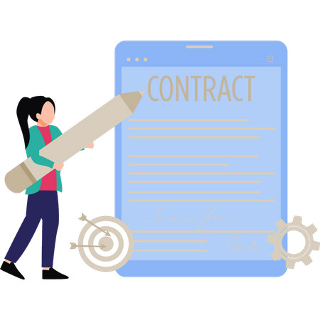 Girl signing contract document  Illustration