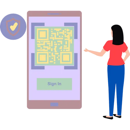 Girl signing in via QR code  Illustration