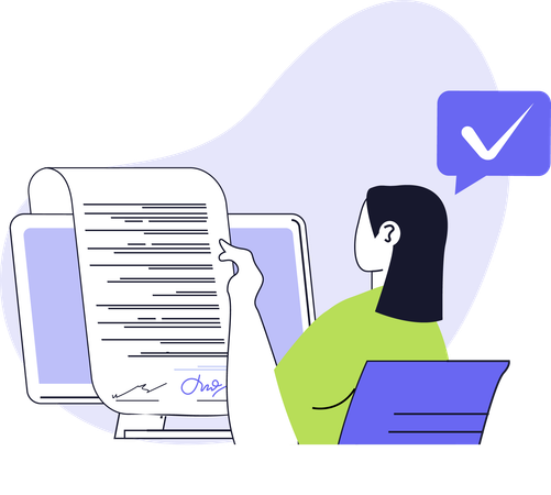 Girl signing online document  Illustration