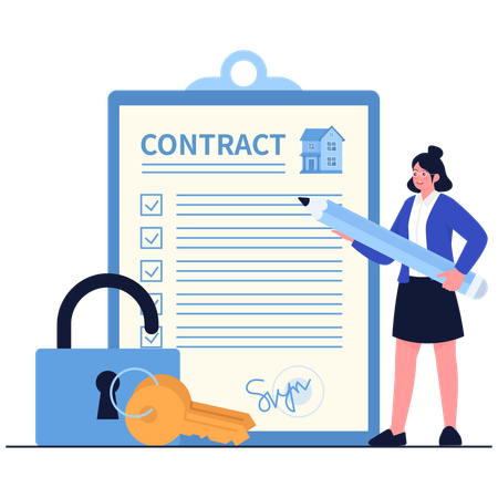 Girl signing Real Estate Contract  Illustration