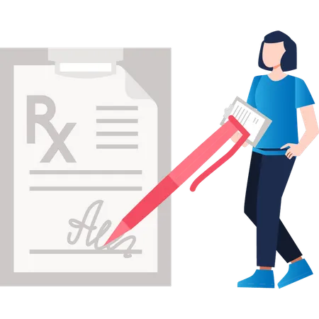Girl signing RX document  イラスト