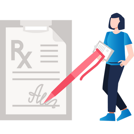 Girl signing RX document  Illustration