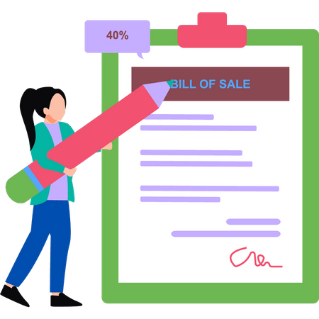 Girl signing sales contract Illustration