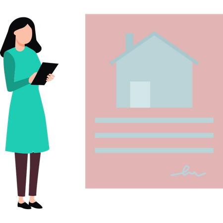Girl signs on house papers  Illustration