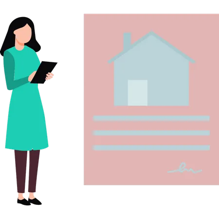 The Girl Signs The House Papers Illustration
