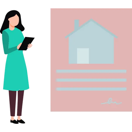 Girl signs on house papers  Illustration