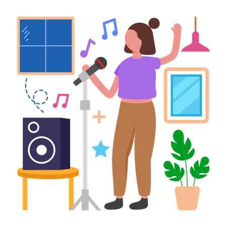 Girl Sing Along with Karaoke Microphone  Illustration
