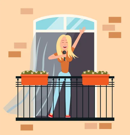 Girl singing in balcony Illustration