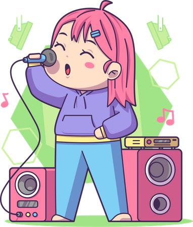 Girl singing in karaoke Illustration