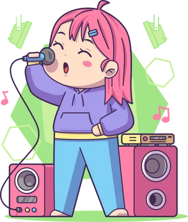 Girl singing in karaoke  Illustration