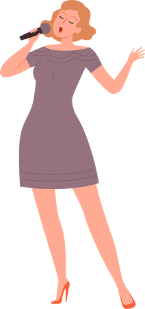 Girl singing in karaoke Illustration