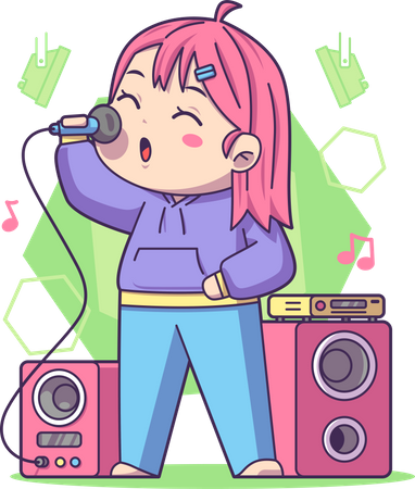 Girl singing in karaoke  Illustration