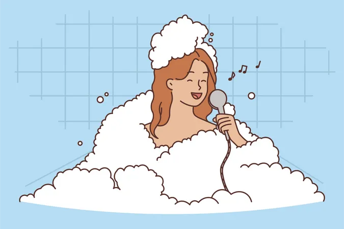 Girl singing song in bathroom Illustration